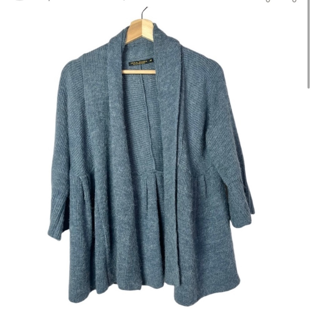 Inca Mama by Carmela Pinillos Blue Open Front Knit Cardigan Sweater S